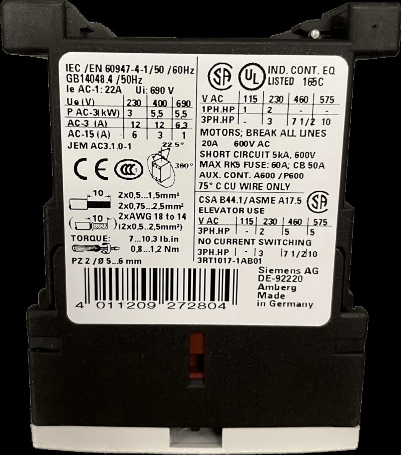 Siemens Leistungsschütz 3RT1017-1AB01