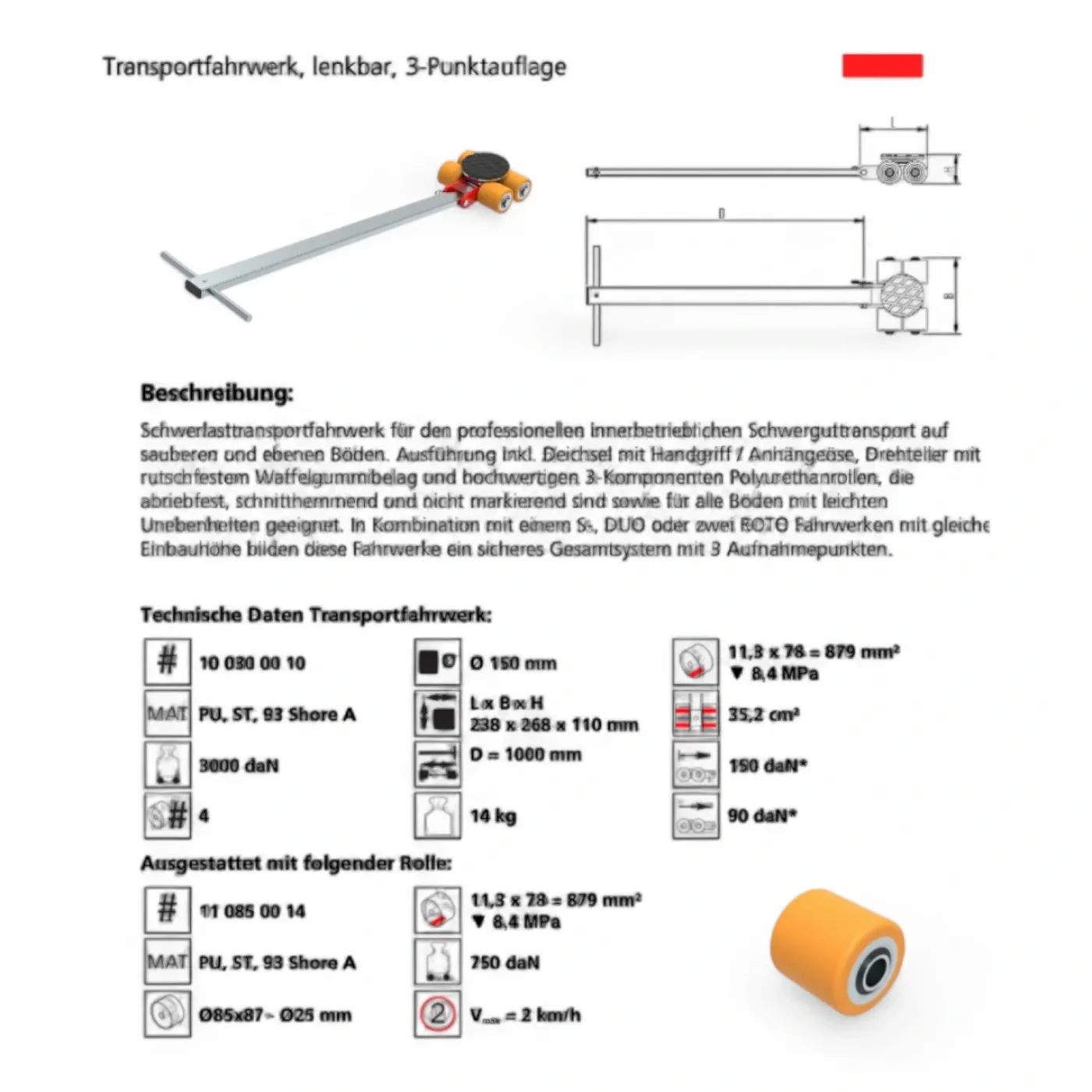 Transportfahrwerk Panzerrollen Set HTS ECO-Skate I30L+S / 6t Traglast Art.-Nr. 10.030.00.10 - 8
