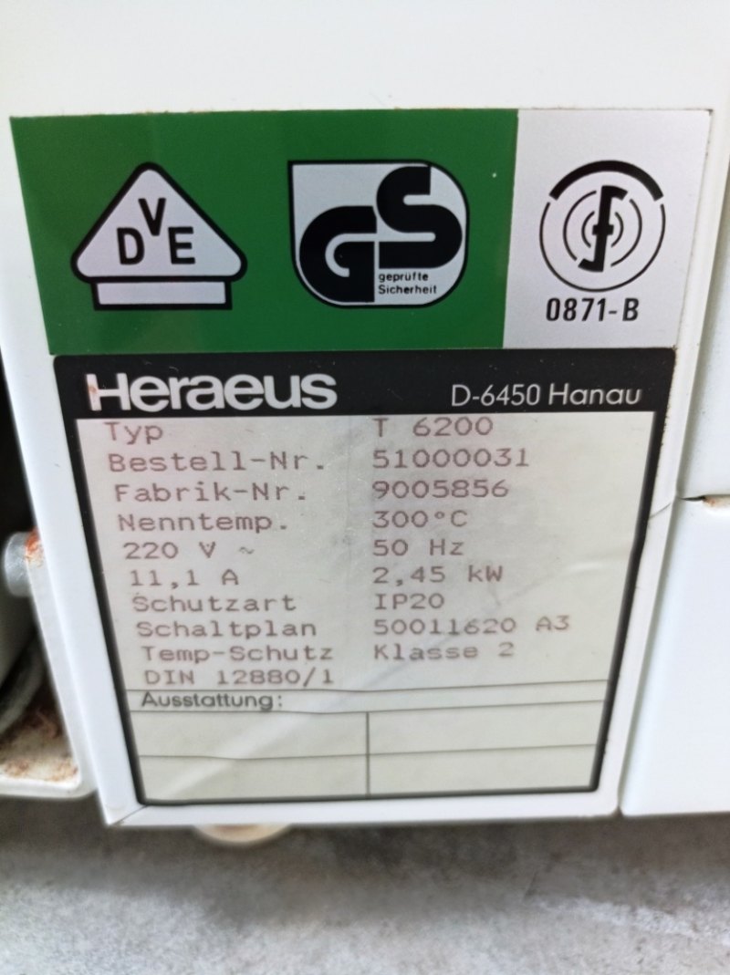 STUFA DI ESSICCAZIONE – HERAEUS – MOD. T 6200