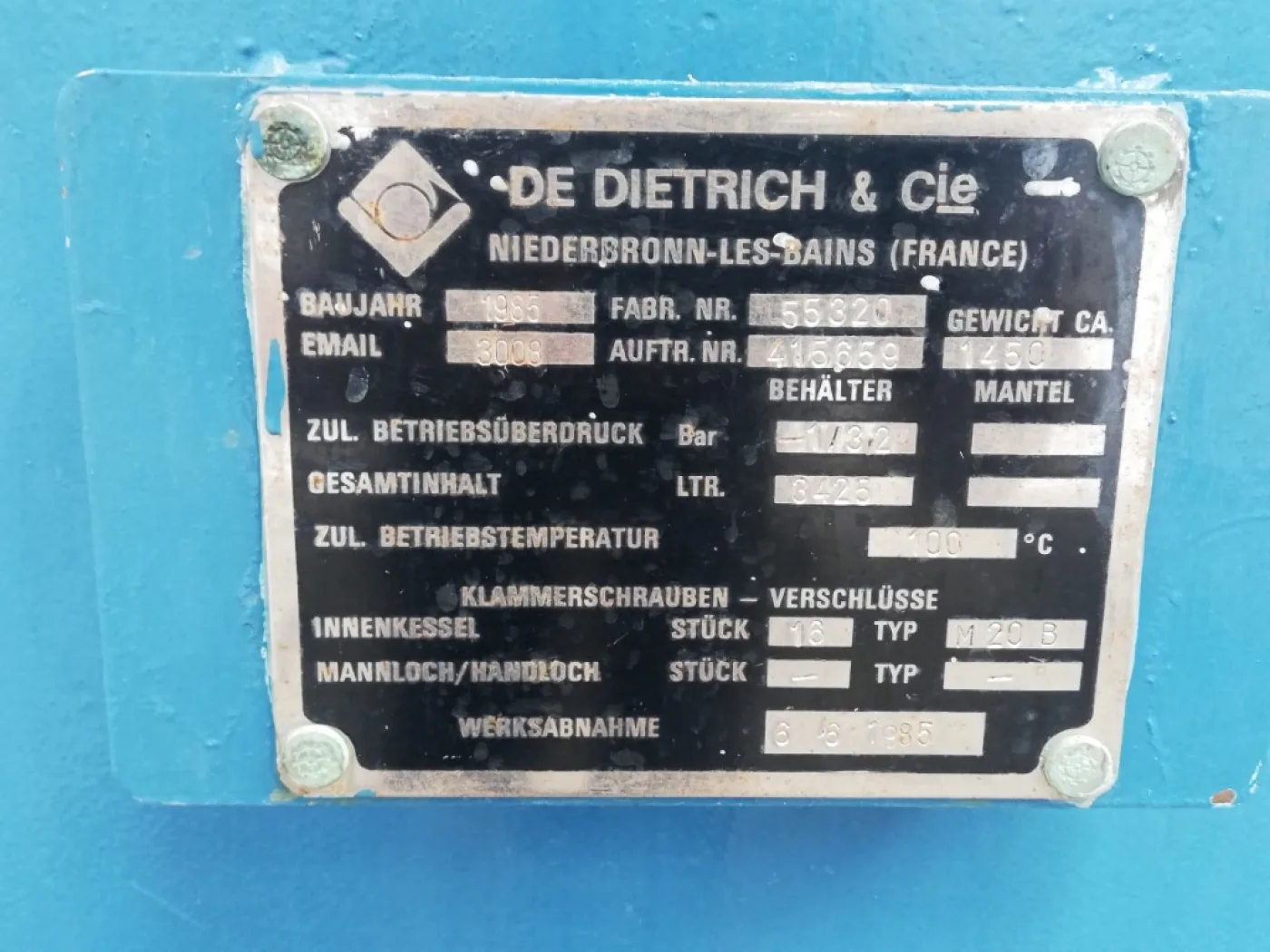 De Dietrich 3425 ltr - Pressure vessel - 5