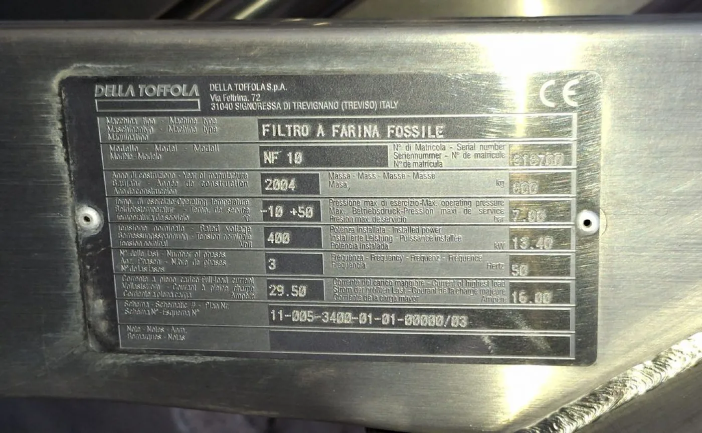 KIESELGUR FILTER DELLA TOFFOLA MOD. NF10 IN STAINLESS STEEL, 10 MQ FILTERING SURFACE, SECOND HAND MACHINE - 5