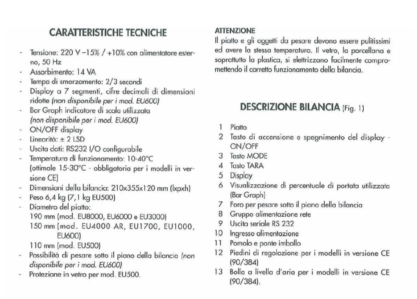 BILANCIA ELETTRICA DA BANCO GIBERTINI – MOD. EUROPE 500 - 8