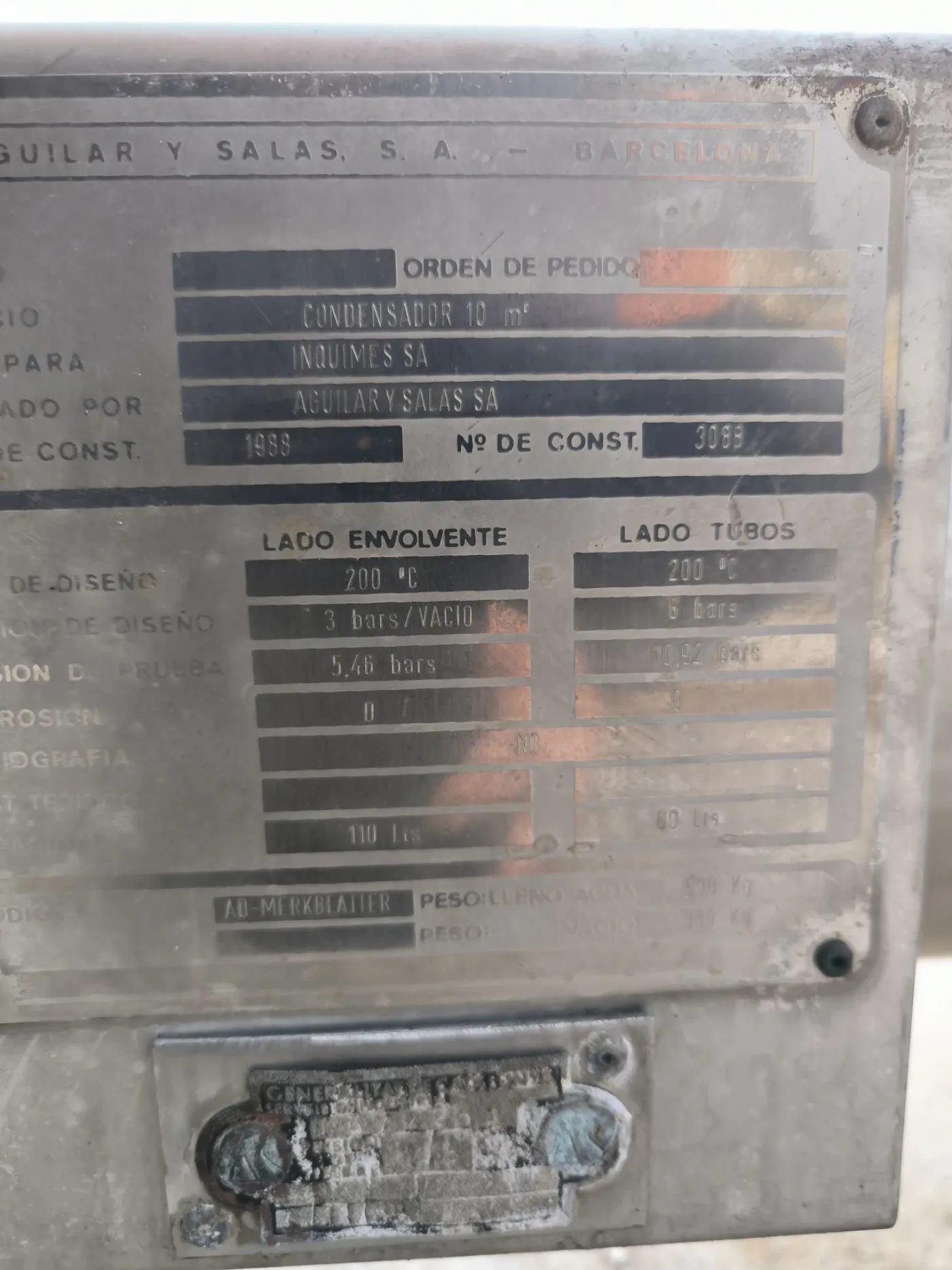 AGUILAR Y SALAS STAINLESS STEEL 316 HEAT EXCHANGER OF 8.4 M2. - 6