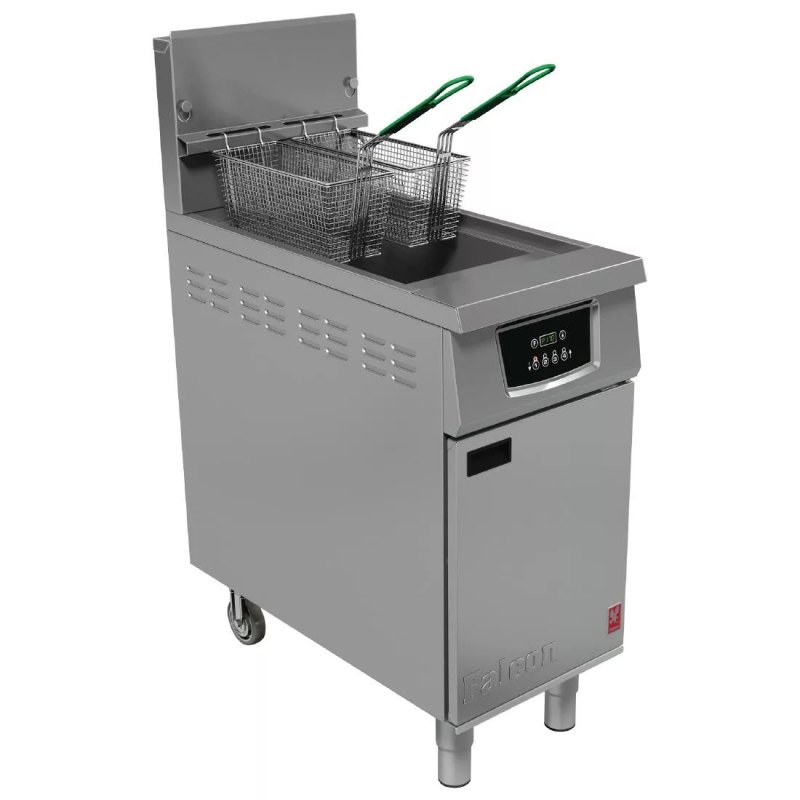 Falcon 400 Series Single Tank Twin Basket Free Standing Propane Gas Filtration Fryer G402F - islandcatering