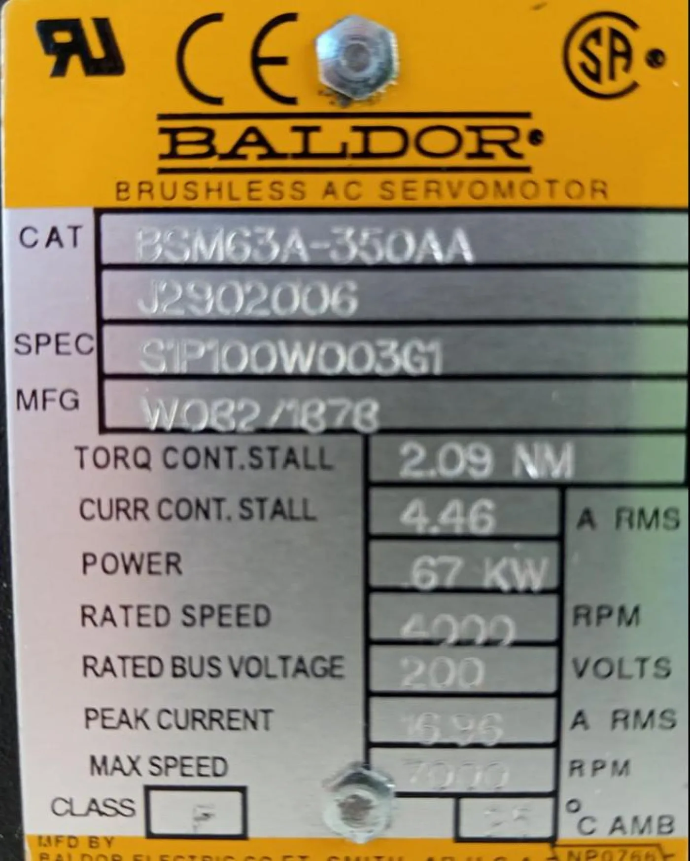 Baldor BSM63A-350AA Brushless AC Servo Motor - 7