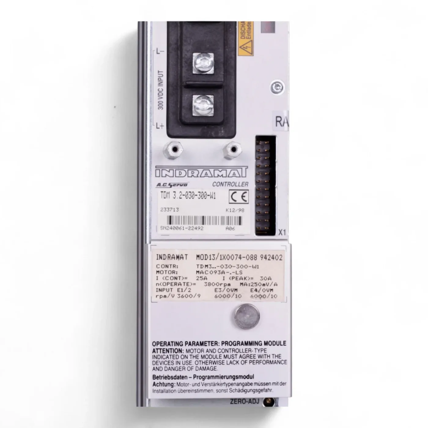 INDRAMAT TDM 3.2-030-300-W1 Controller mit Programmiermodul MOD13/1X0074-088 - 3
