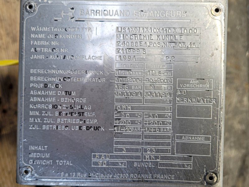 Barriquand Platular IJS 1x9/1x10x110x1000 2,2 m² - Plate heat exchanger