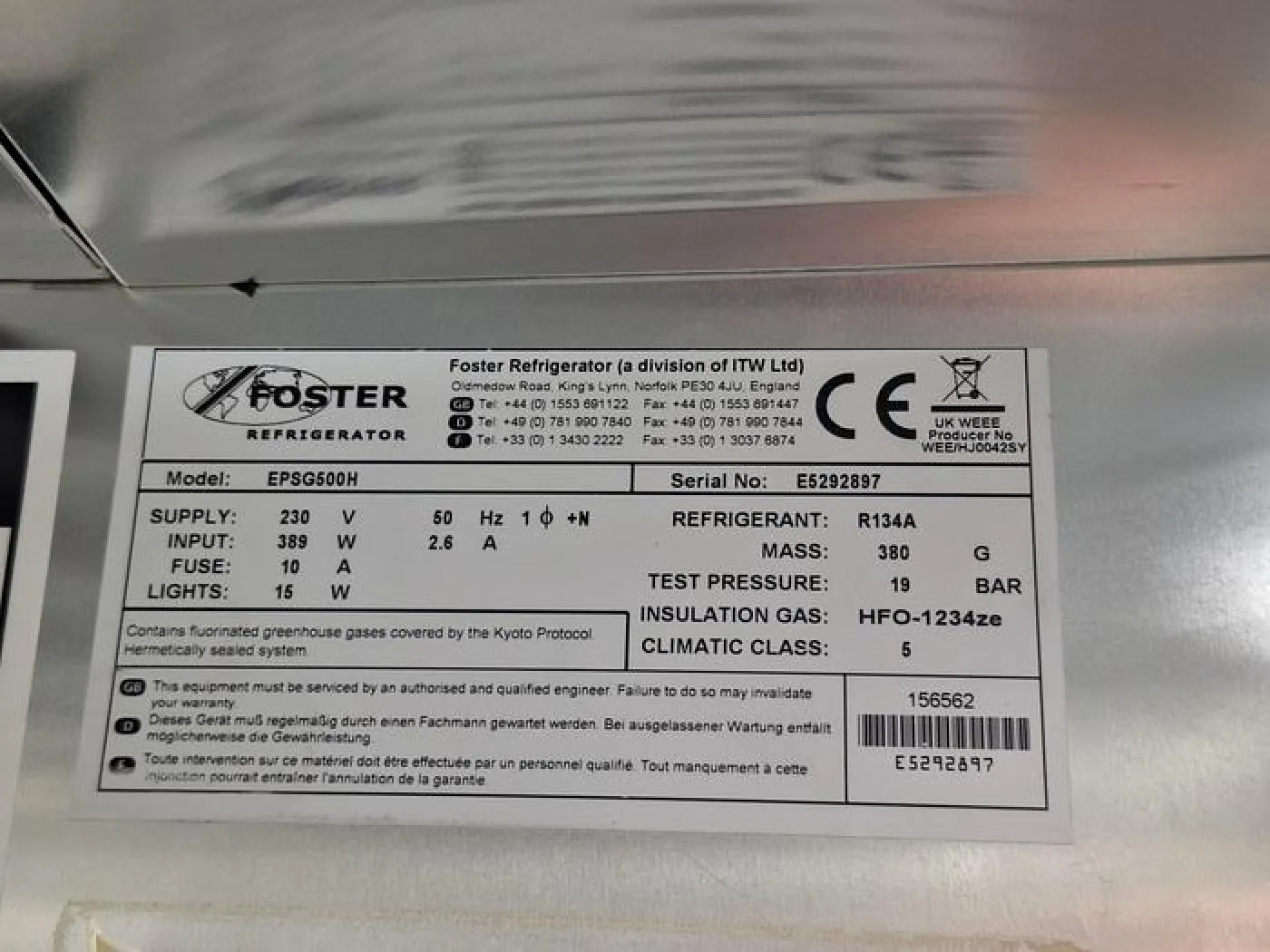 Foster Refrigerator EPSG500H R134A - 4