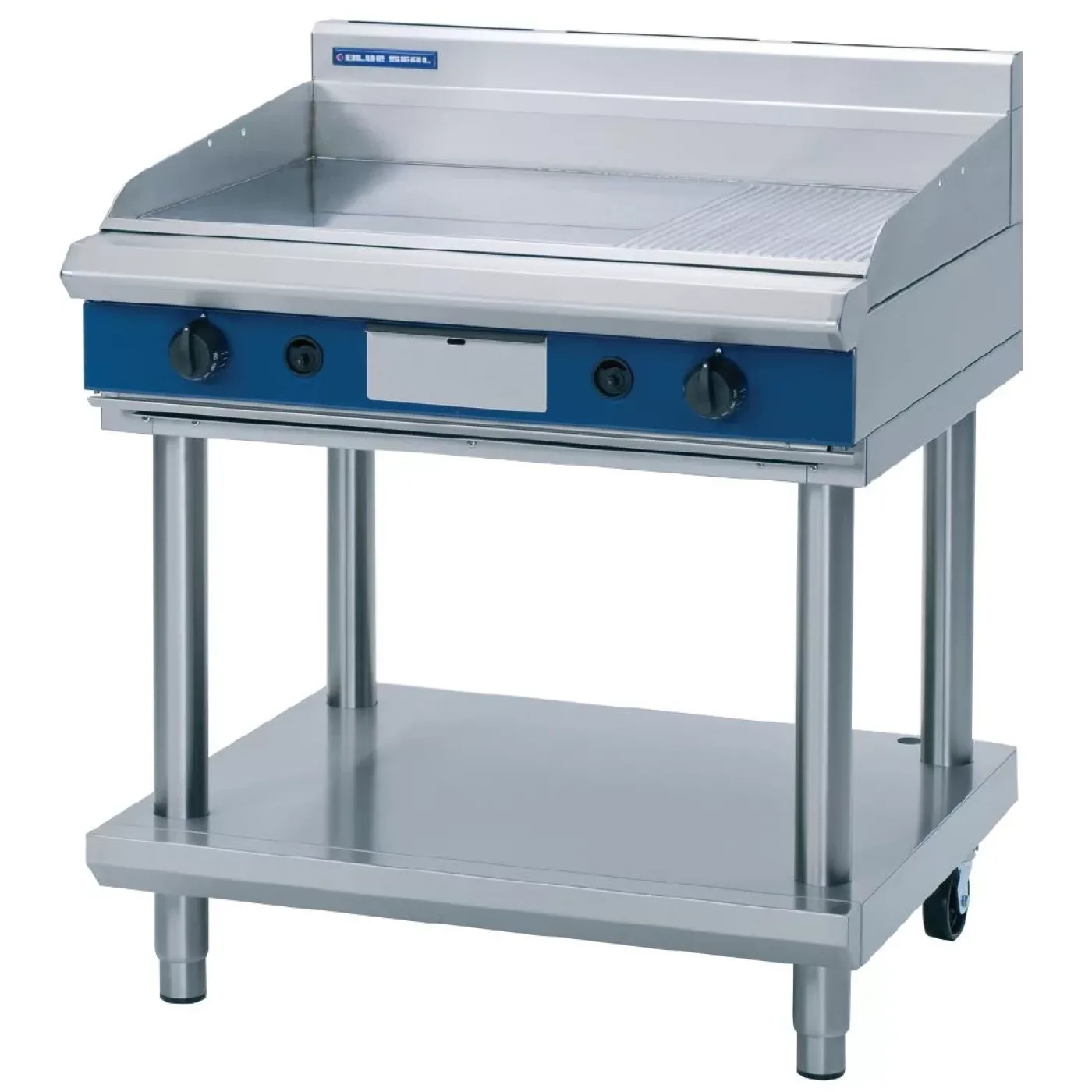 Blue Seal Evolution Chrome 1/3 Ribbed Griddle with Leg Stand LPG 900mm GP516-LS/L - islandcatering - 1