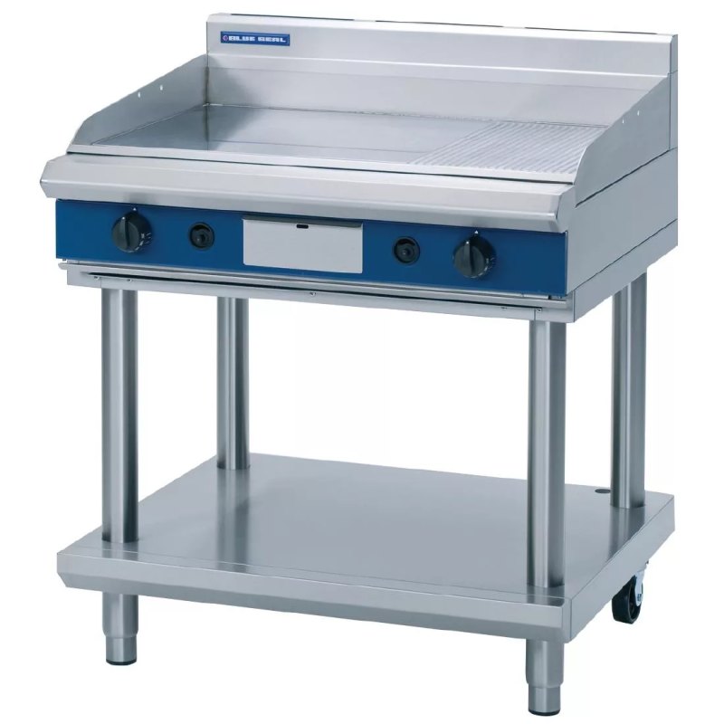 Blue Seal Evolution Chrome 1/3 Ribbed Griddle with Leg Stand LPG 900mm GP516-LS/L - islandcatering