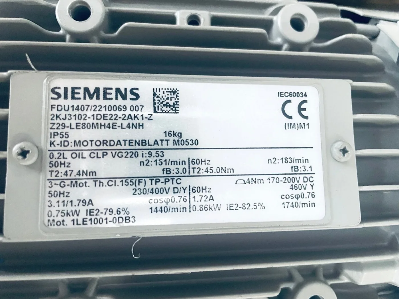Siemens Getriebemotor Z29-LE80MH4E-L4NH FDU1407/2210069007 - 3