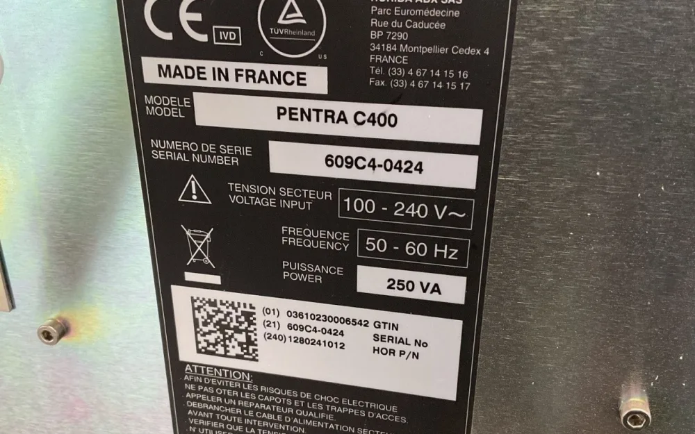Horiba Pentra C400 Chemistry Analyzer - Miscellaneous