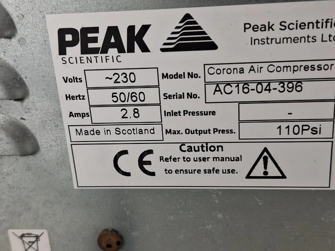 Peak Scientific Corona Nitrogen Generator paired with Air Compressor - 3