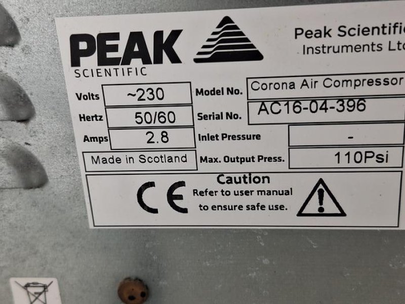 Peak Scientific Corona Nitrogen Generator paired with Air Compressor
