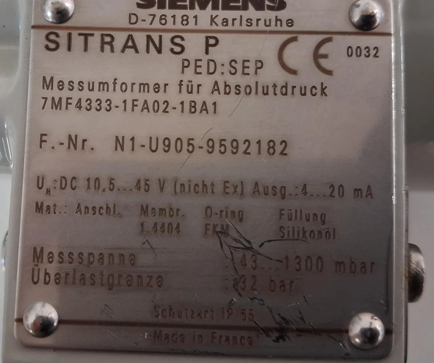Siemens SITRANS P 7MF4333-1FA02-1BA1 Absolutdruckmessumformer - 4