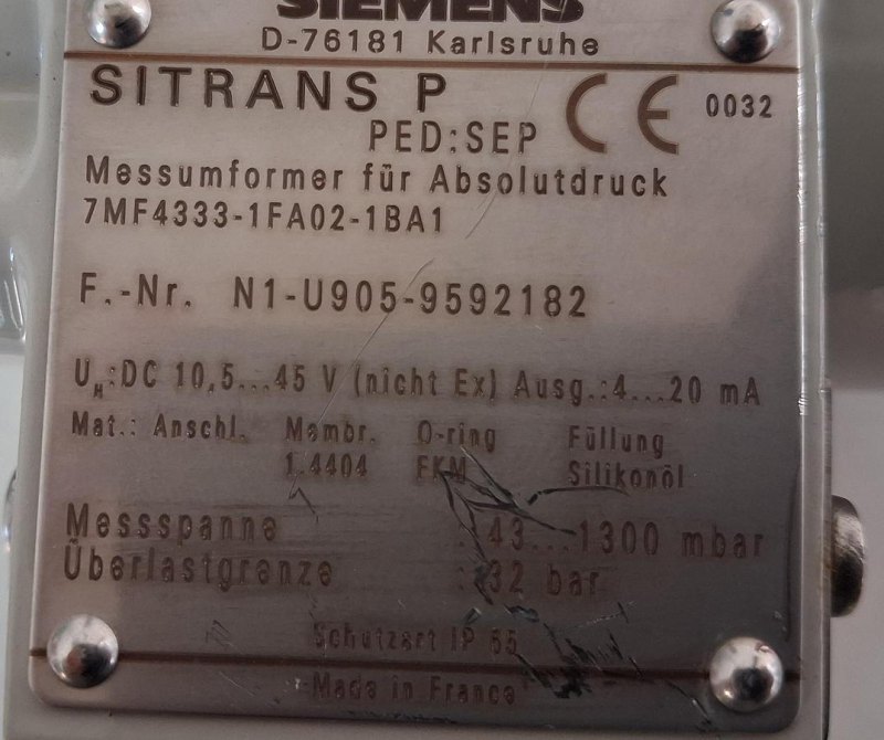 Siemens SITRANS P 7MF4333-1FA02-1BA1 Absolutdruckmessumformer
