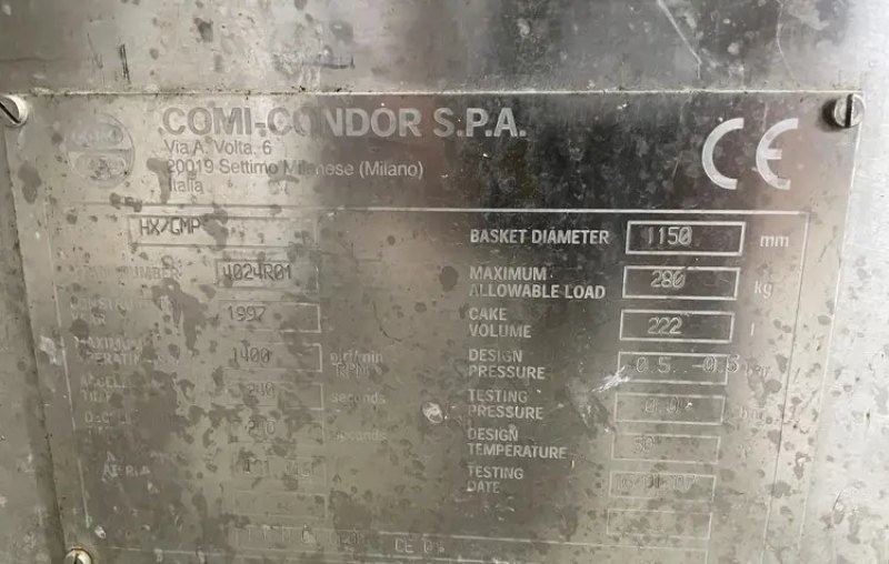ATEX CENTRIFUGE COMI-CONDOR HXGMP IN STAINLESS STEEL 316L USED