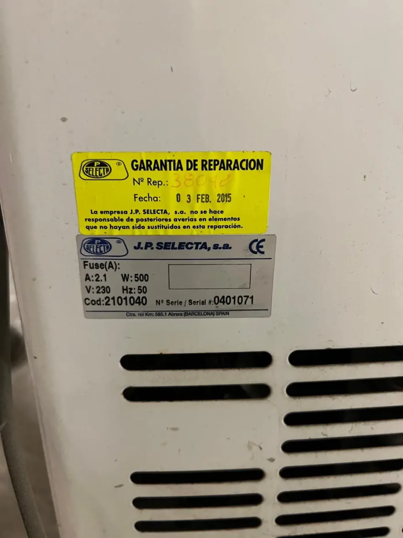 USED P. SELECTA 2101040 LABORATORY FREEZER - 3