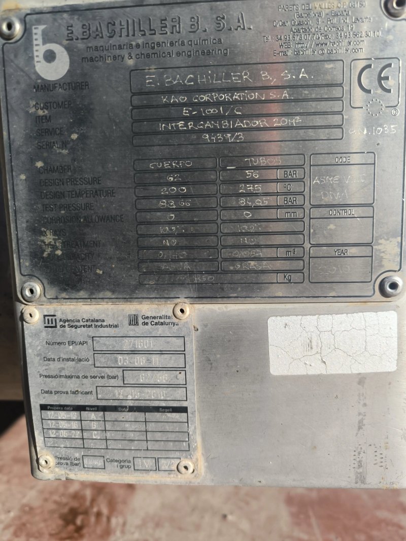 STAINLESS STEEL TUBULAR HEAT EXCHANGER 4.6 M² E.BACHILLER