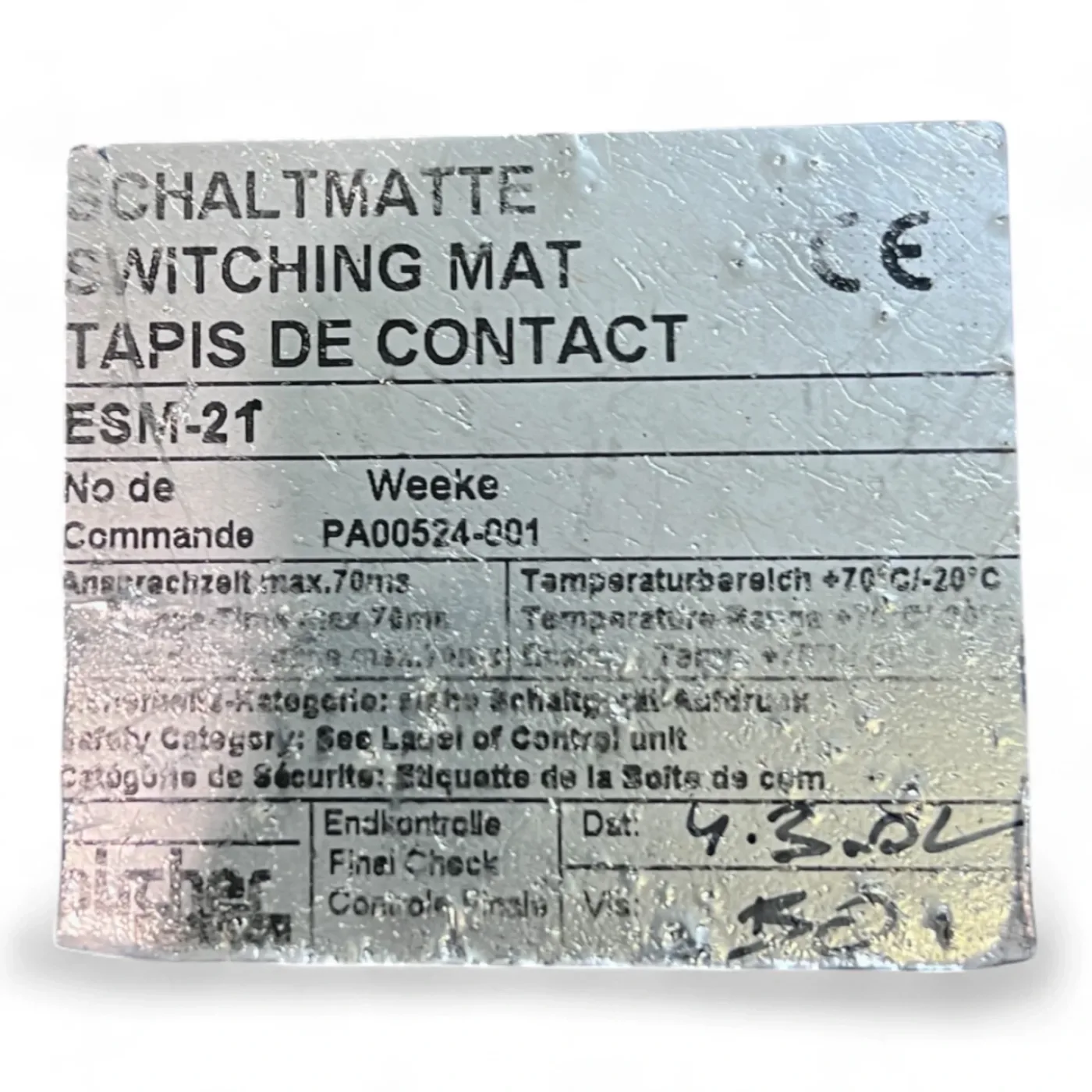 Homag Weeke Bircher Trittmatte Sicherheits-Schaltmatte ESM-21, 1200x1000mm blau 121019-001, PA00524-001 Homag Nr. 4-008-32-0432 - 4