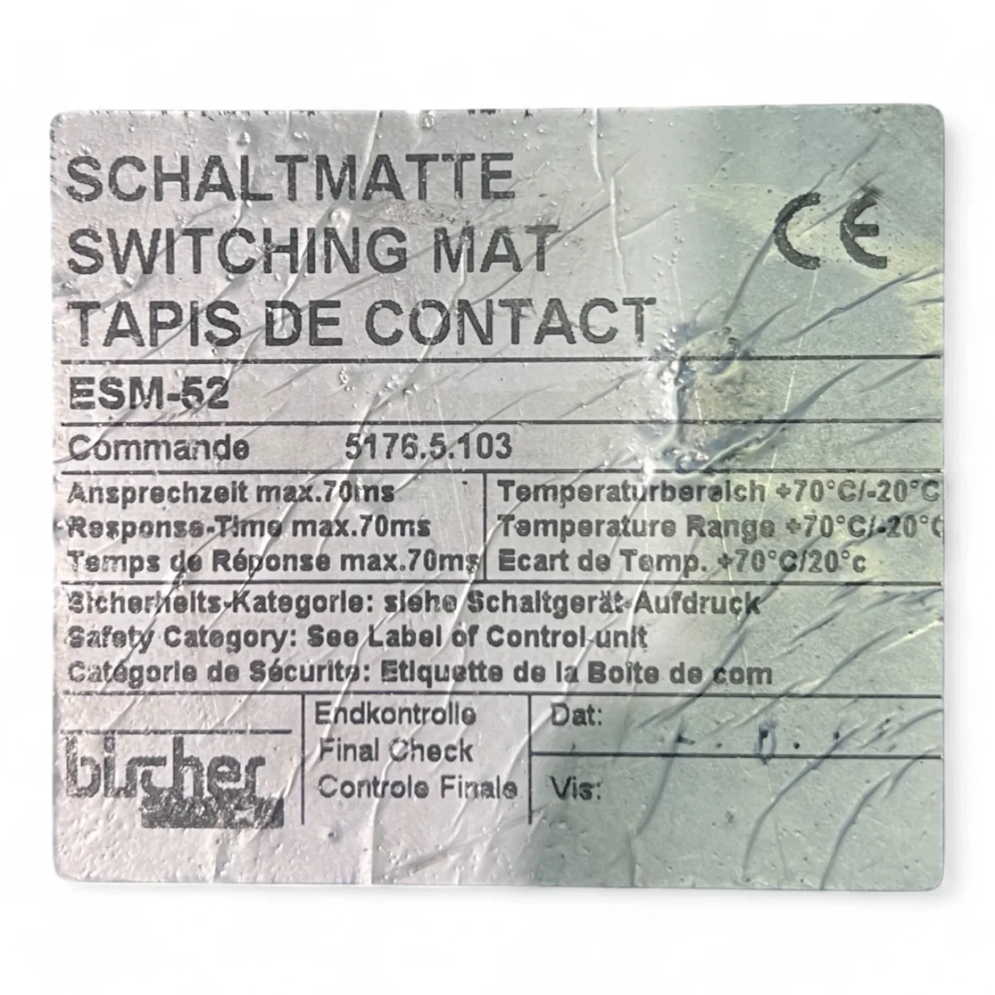 Homag Weeke Bircher Trittmatte Sicherheits-Schaltmatte ESM-52 1200x1250mm mit Noppen Nr- 5176.5.103 - 6