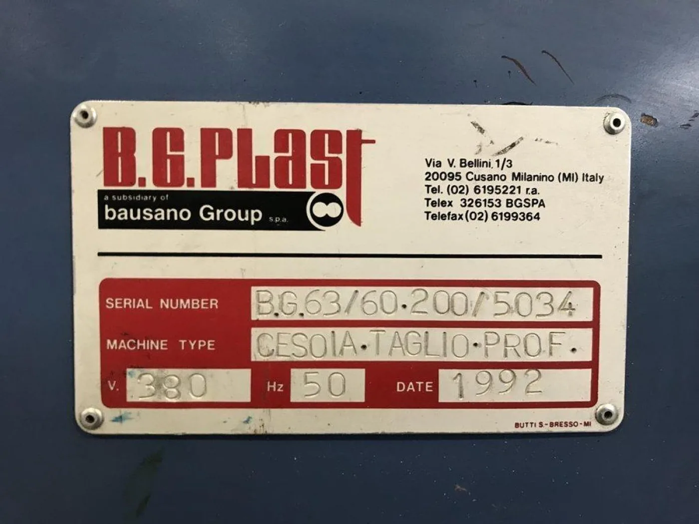 1992 B.G PLAST BG63/60 200/5034 AE0037 - 3
