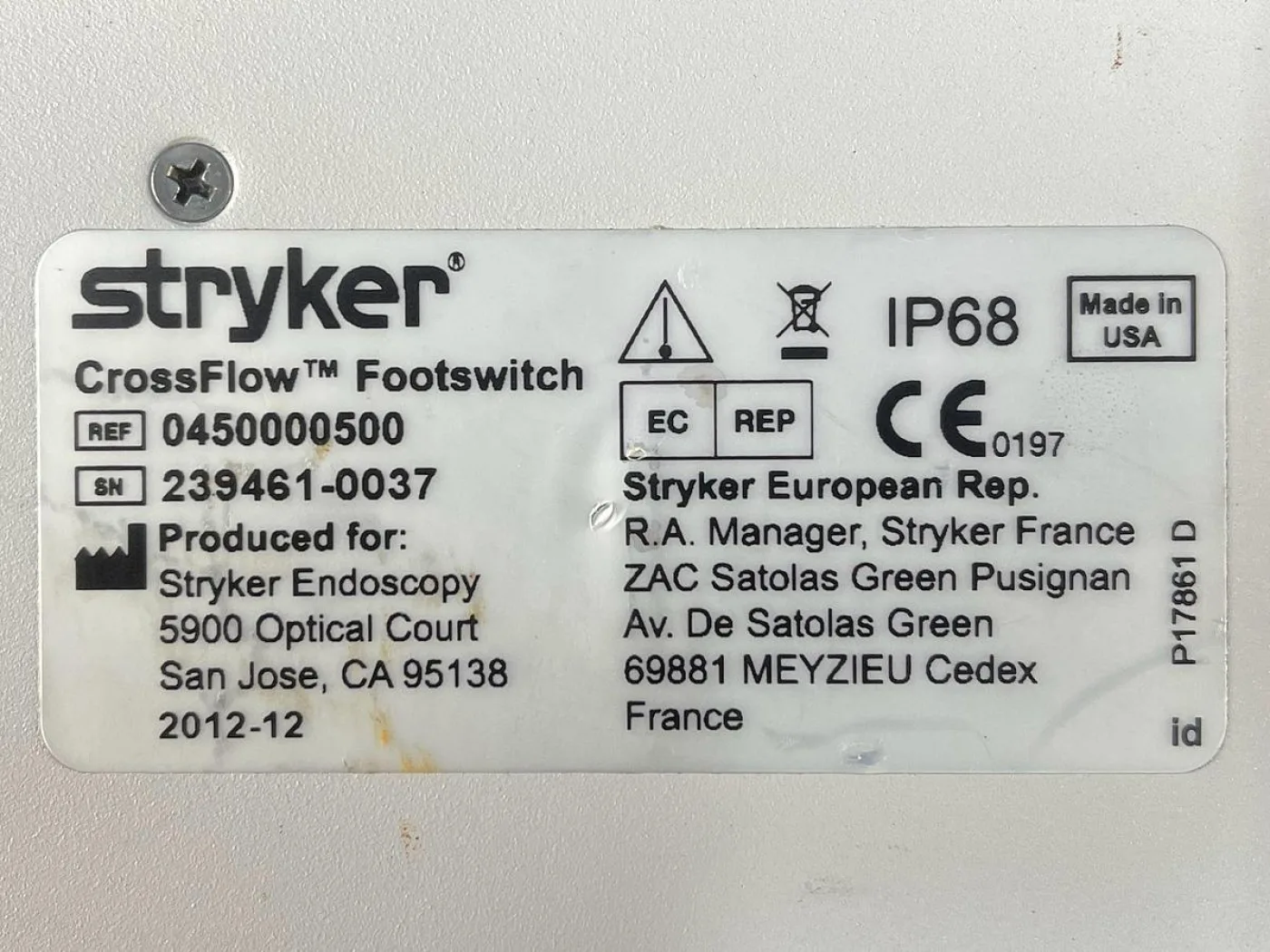 Stryker CrossFlow Footswitch YOM: 2012 REF: 0450000500 - 8