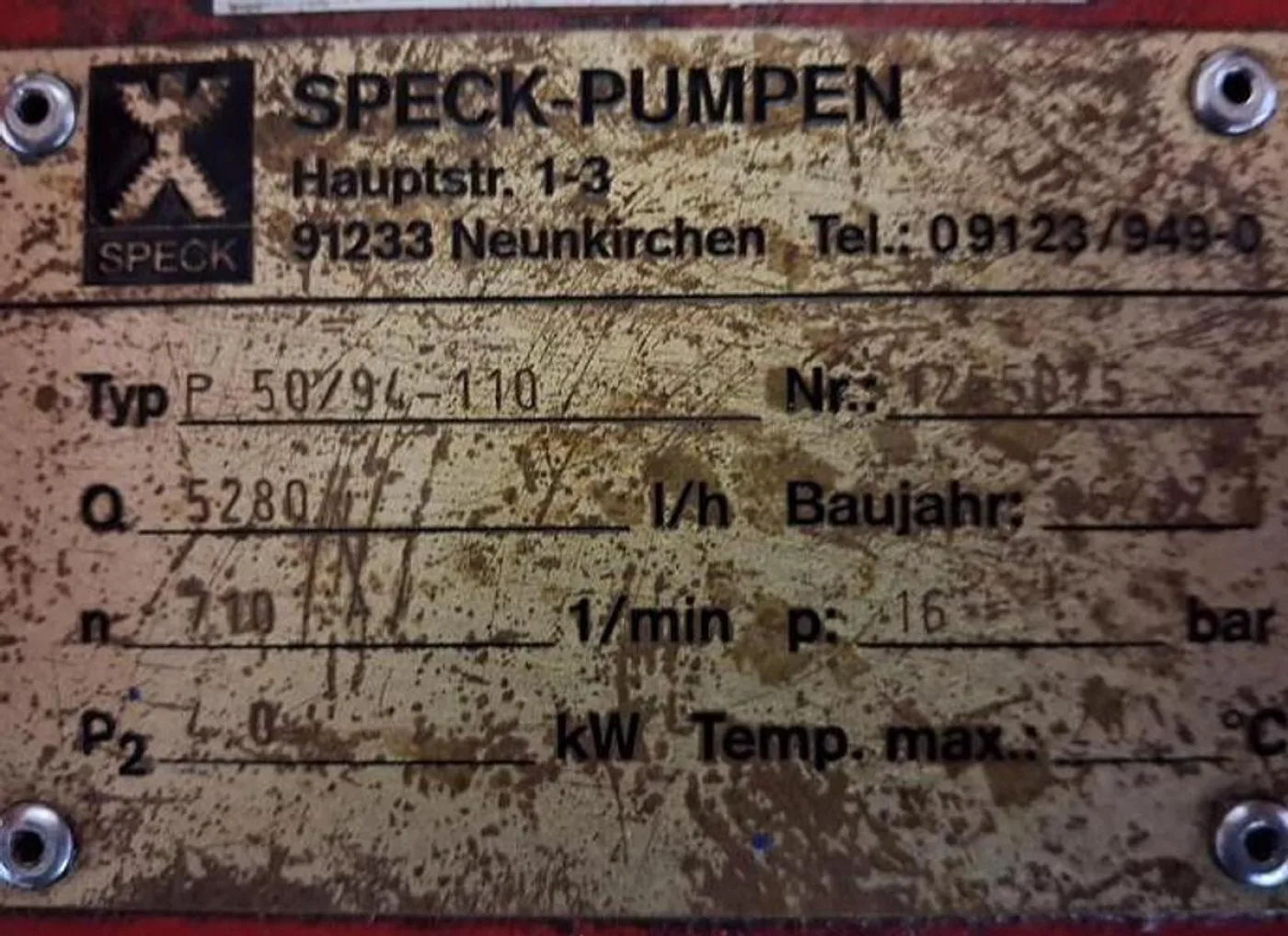 SPECK-PUMPEN Plungerpumpe (Hochdruck-Kolbenpumpe) auf Grundrahmen P50/94-110 - 7