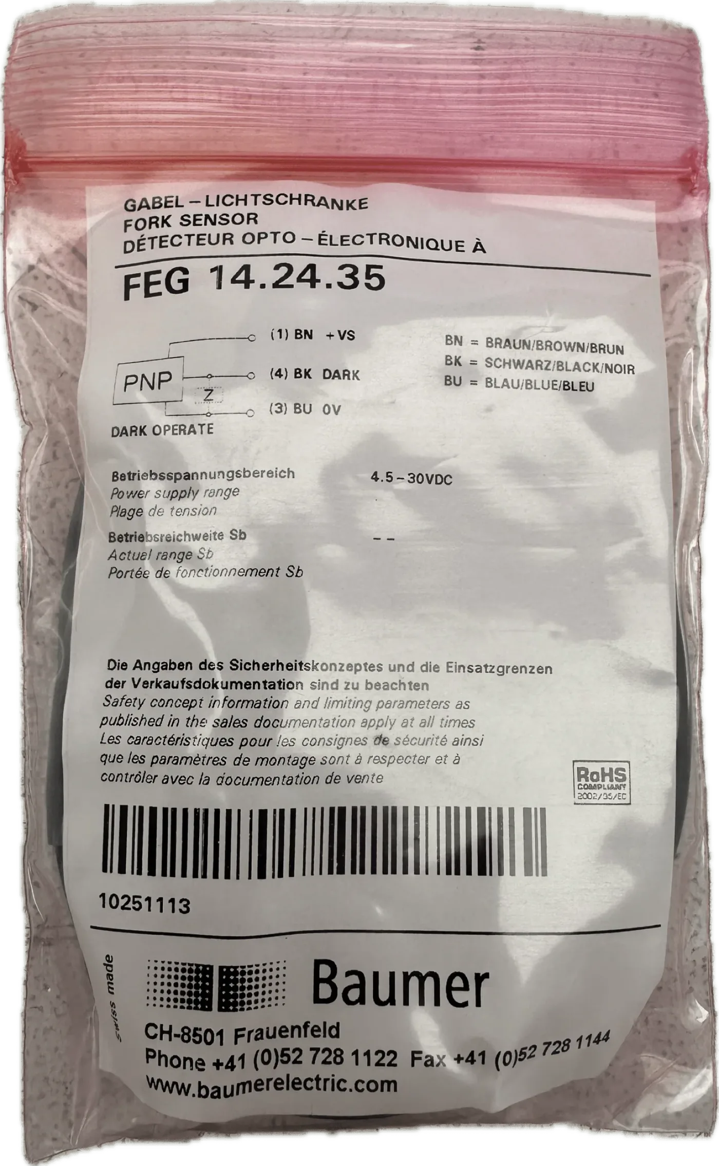 Baumer Gabel- / Winkel-Lichtschranke FEG14.24.35 - 2