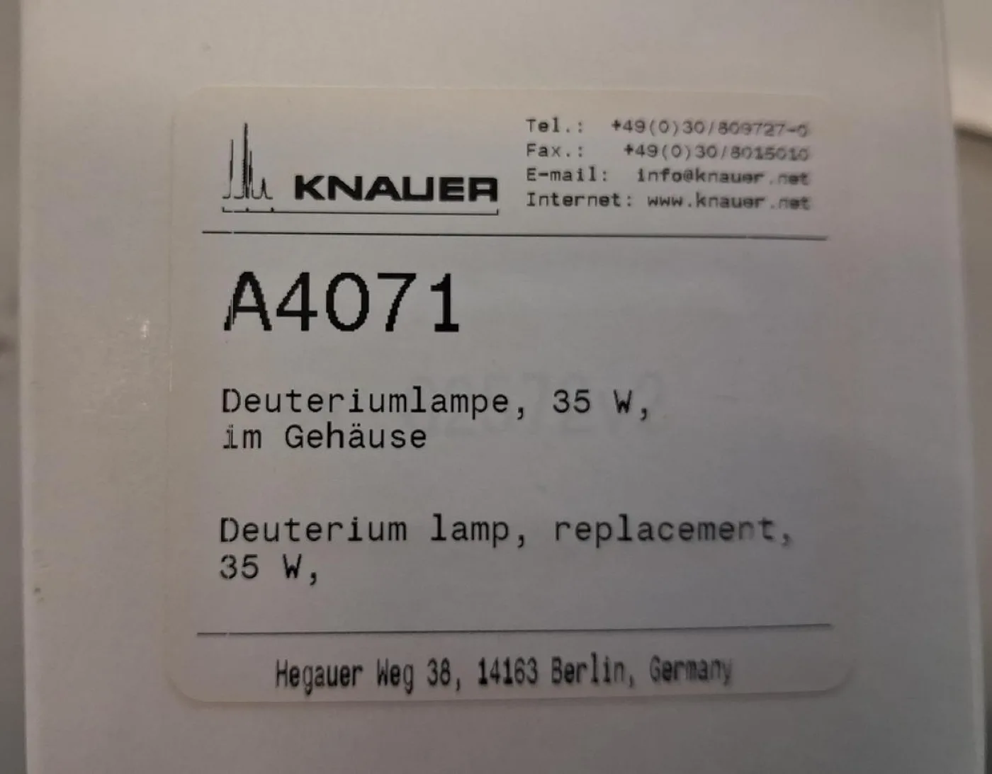 Knauer Deuteriumlampe A4071 mit 35 W Leistung - 4