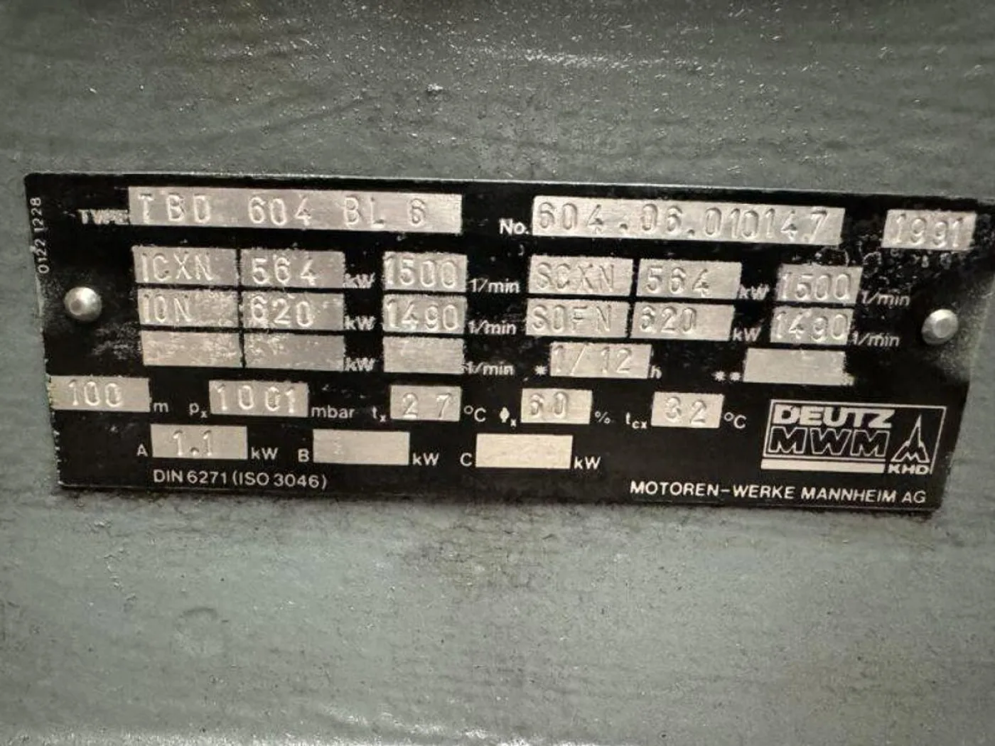 1991 MWM TBD 604-BL6 / RELIANCE DIESEL GEN.SET 630 KVA - 2