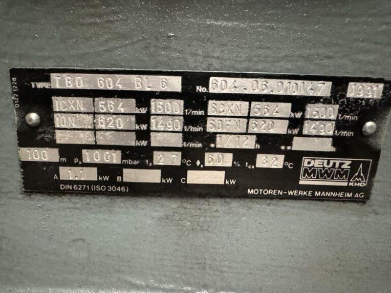1991 MWM TBD 604-BL6 / RELIANCE DIESEL GEN.SET 630 KVA
