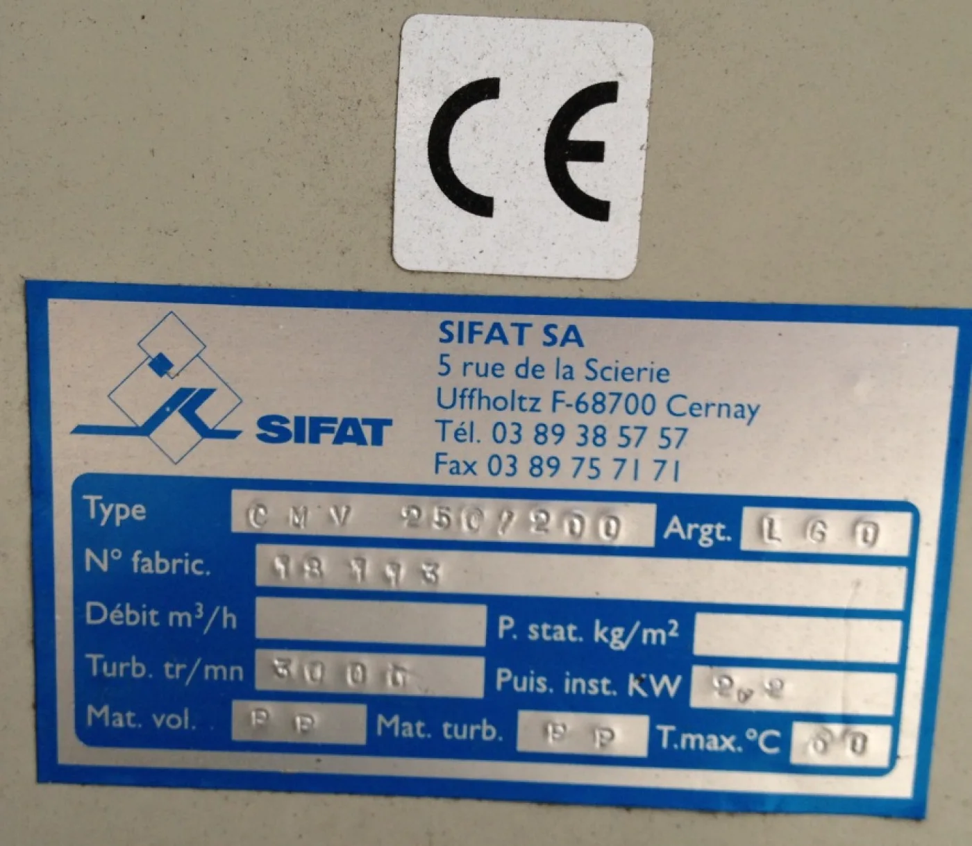 SOFFIANTE DI PLASTICA INDUSTRIALE SIFAT – MOD. CMV 250/200 - 1