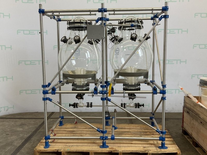 QVF Glasstechnik 2 × 150 L Receiver Flasks with Condenser - Vertical tank