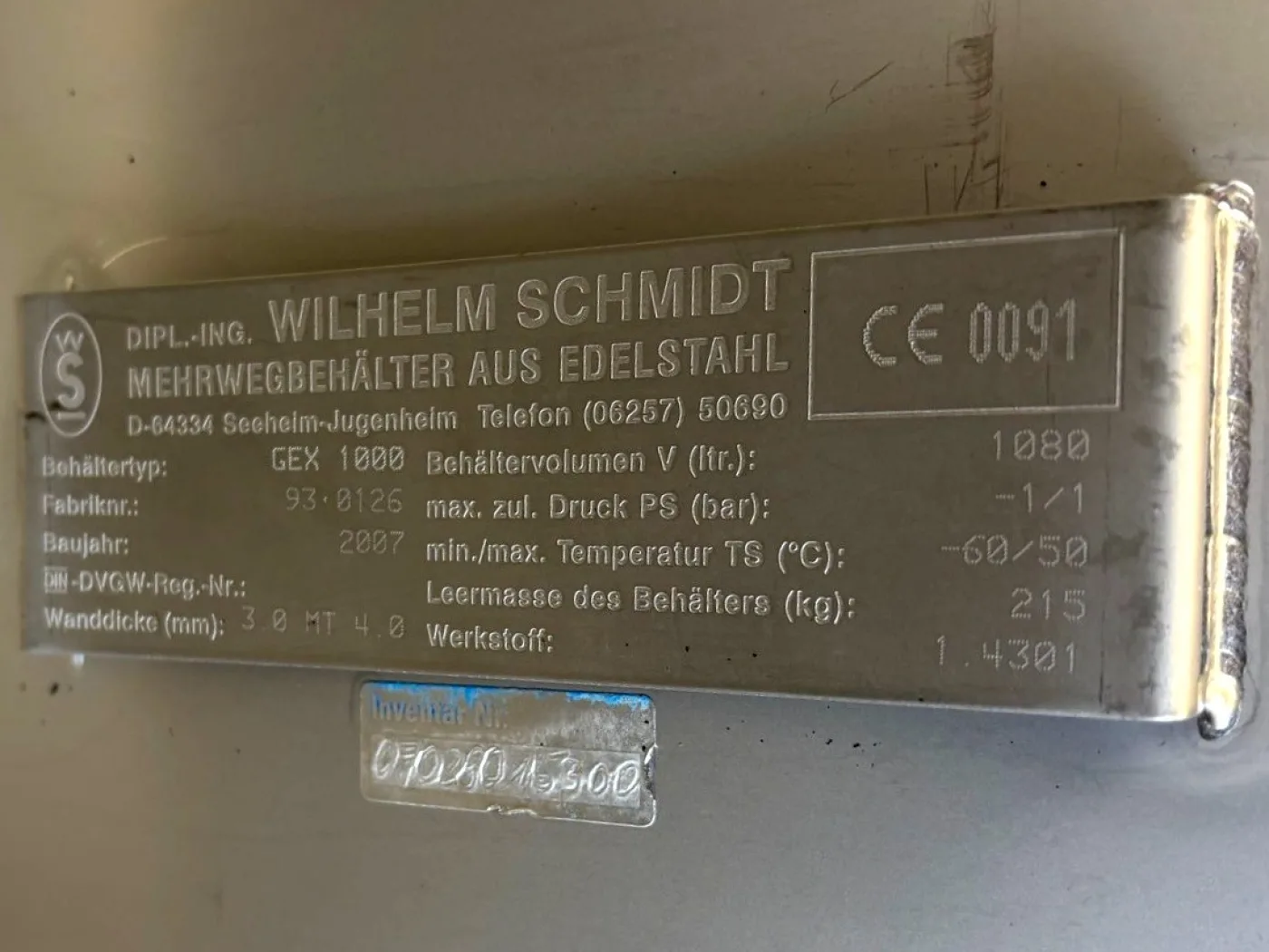 Wilhelm Schmidt GEX1000 — 1000 L - Pressure vessel - 2