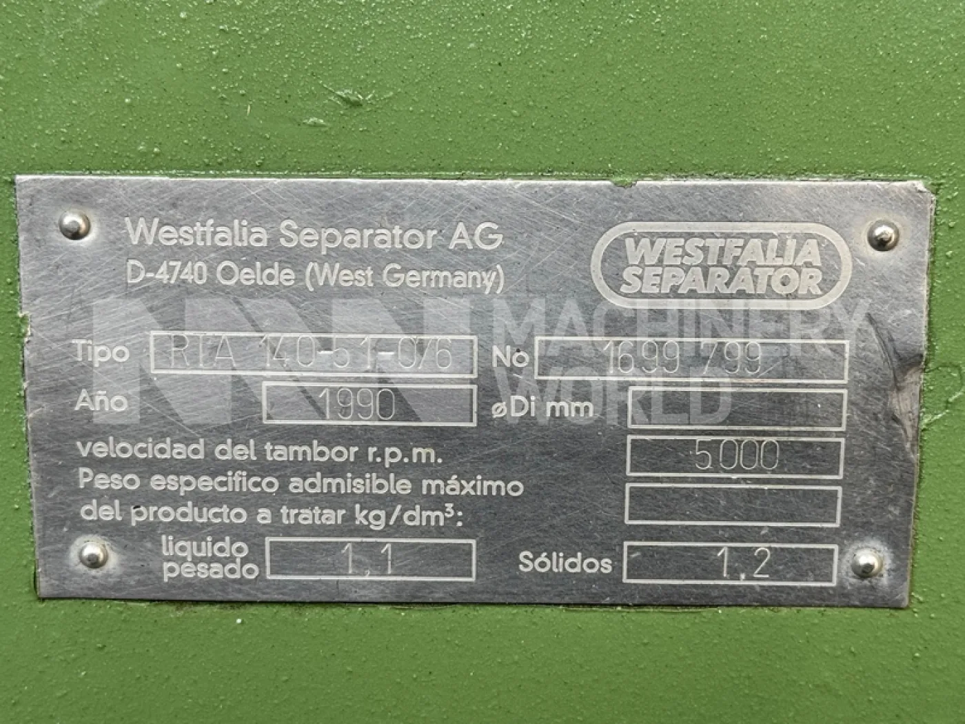 12,000 LPH Westfalia RTA 140-51-076 Solid Bowl Clarifier Centrifuge - 2