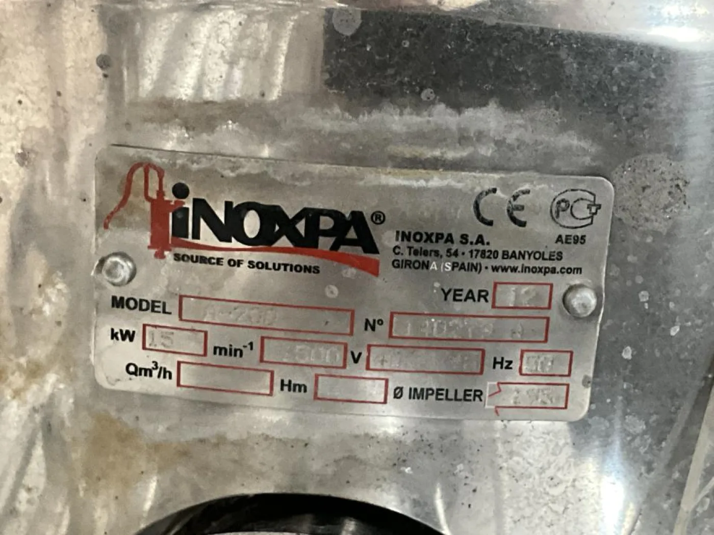 2012 Inoxpa Inoxpa A-200 Stainless Steel Contact Parts Centrifugal Pump - Line 7 - 7