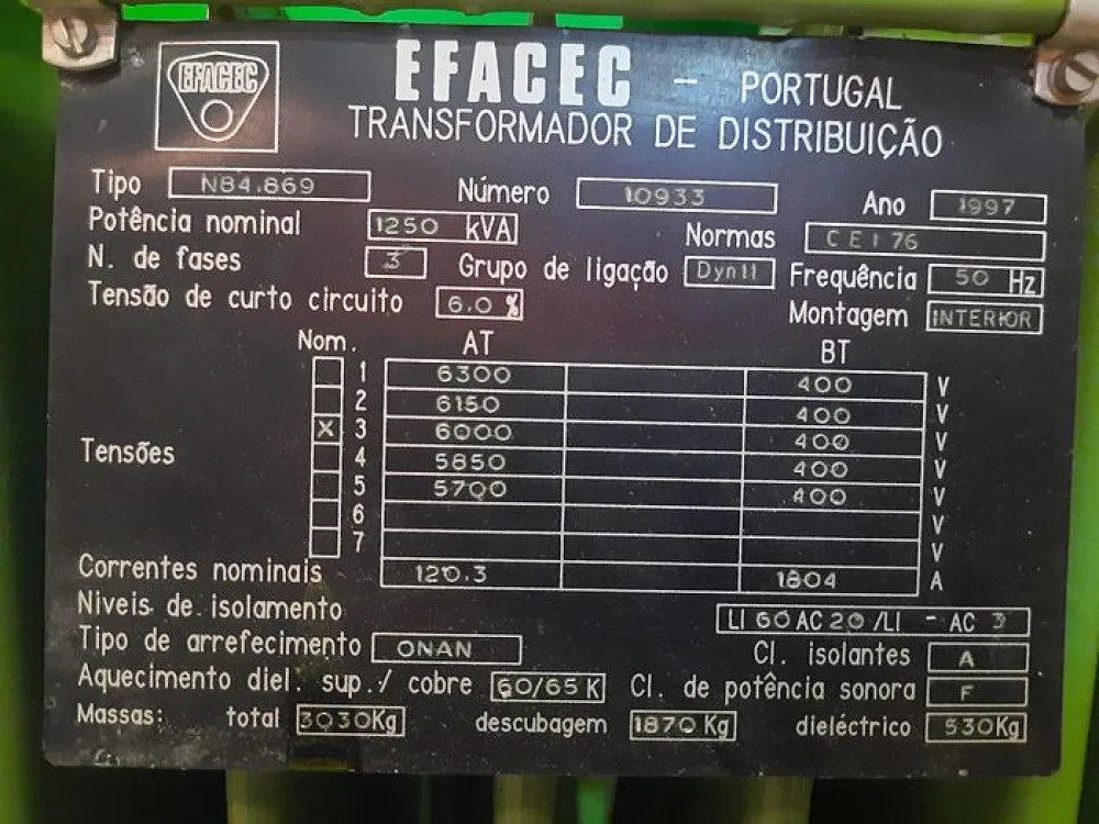 Transformador EFACEC 1250KVA