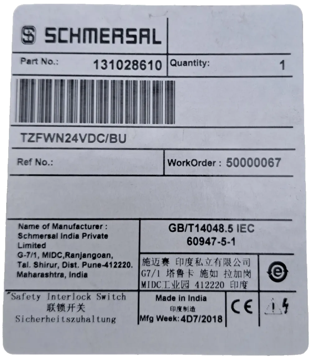 Schmersal TZFWN24VDC/BU 131028610