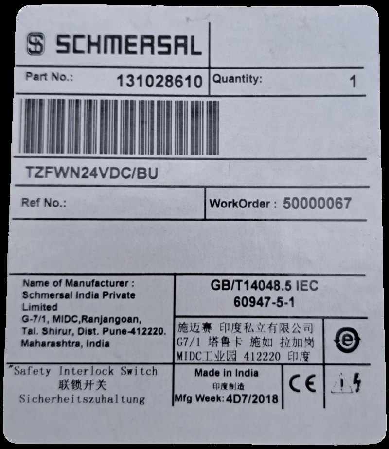 Schmersal TZFWN24VDC/BU 131028610