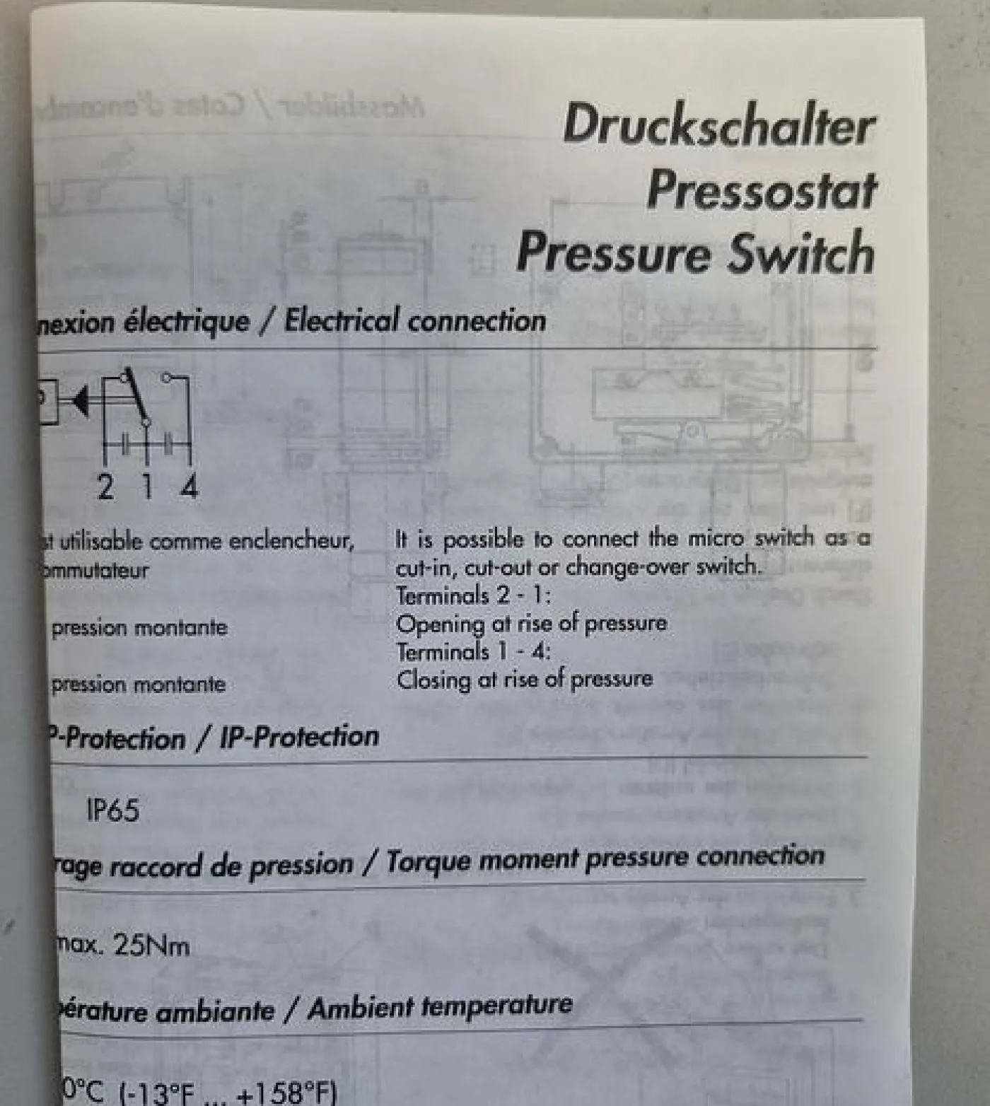 Trafalg Kolben Pressostat PK10 - Typ 944.2378.700 - 5