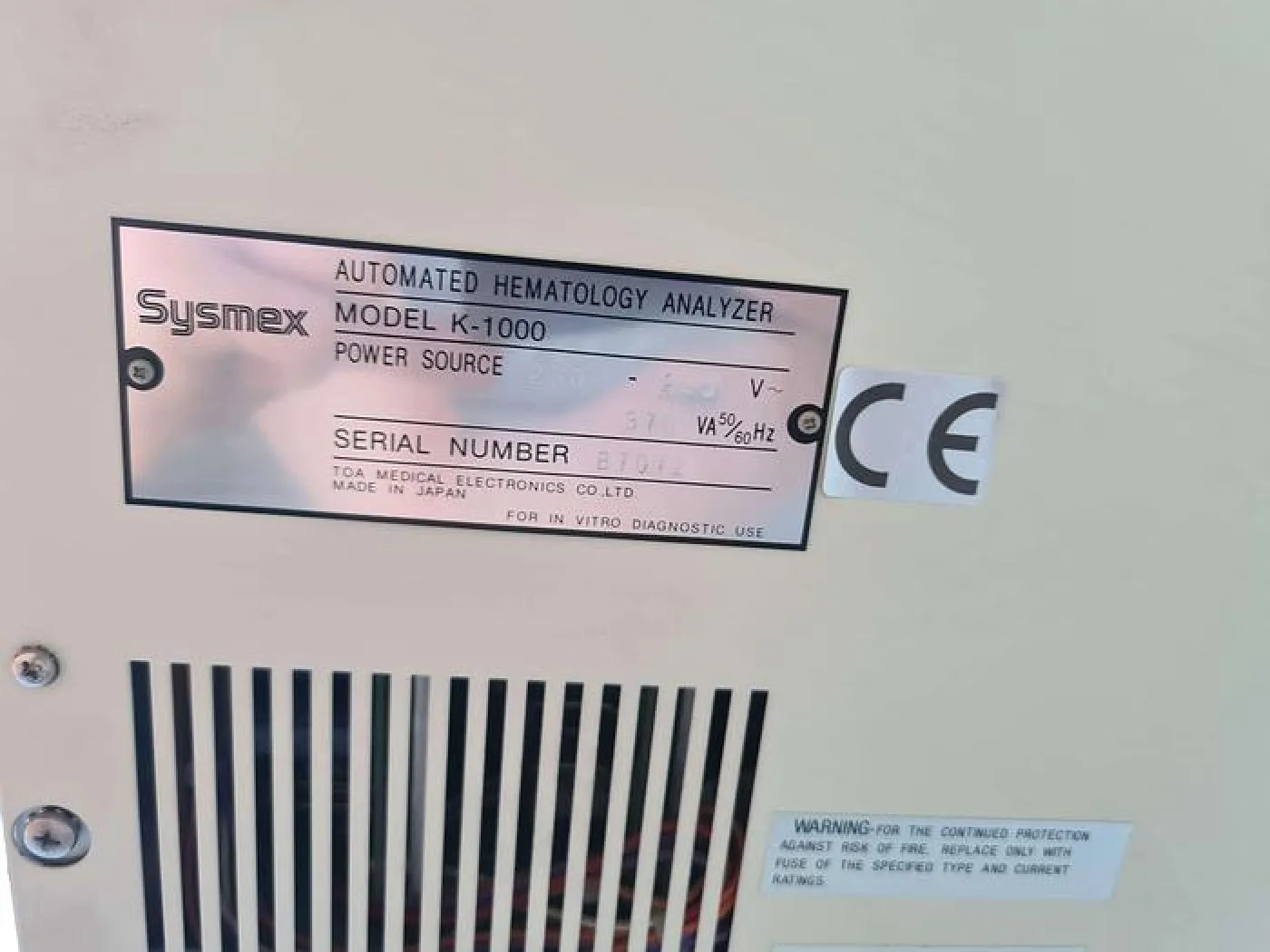 Sysmex K-1000 Hematology Analyzer - 7