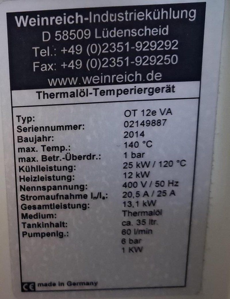 Weinreich OT 12E VA Thermoöl-Temperiergerät