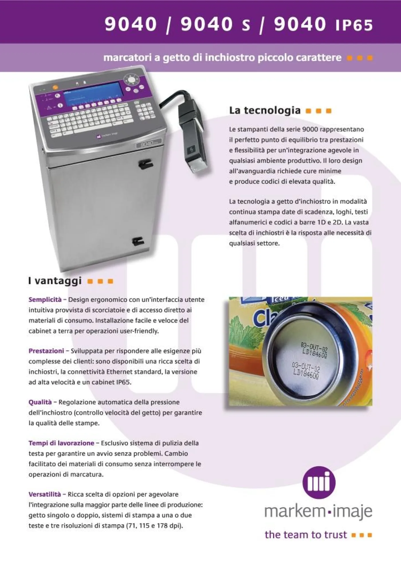 STAMPANTE MARCATORE A GETTO INCHIOSTRO MARKEM – IMAJE – MOD. 9040 - 8