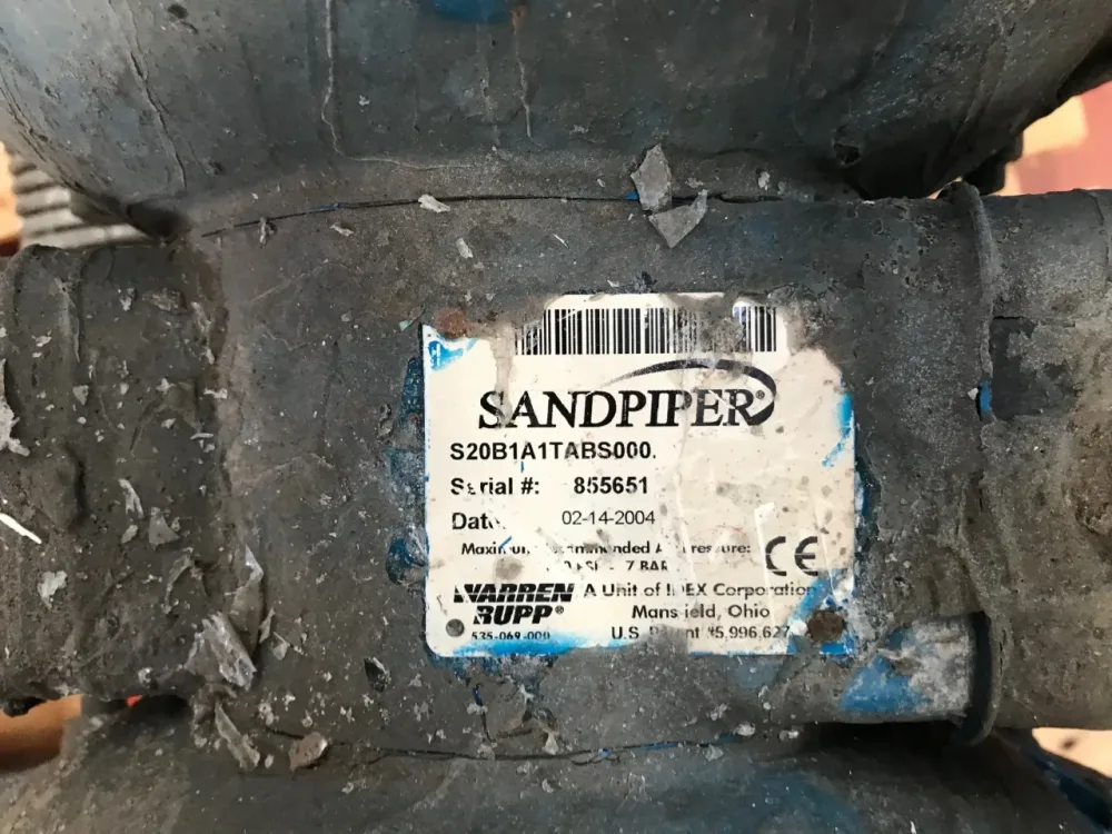 USED DOUBLE DIAPHRAGM PUMP AIR OPERATED AODD SANDPIPER S20 B1A1TABS000 WITH STAINLESS STEEL GAF FILTER 15 LITERS