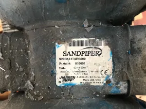 USED DOUBLE DIAPHRAGM PUMP AIR OPERATED AODD SANDPIPER S20 B1A1TABS000 WITH STAINLESS STEEL GAF FILTER 15 LITERS