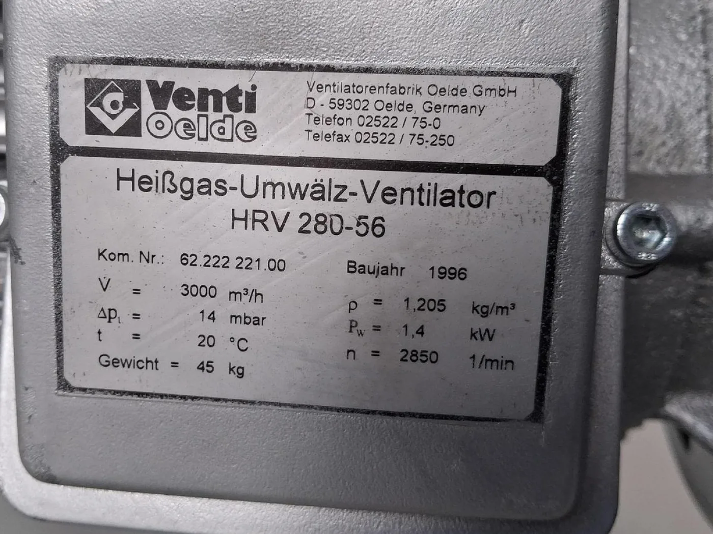 Venti Oelde HRV 280-56 Hot Gas Recirculation Fan - 6