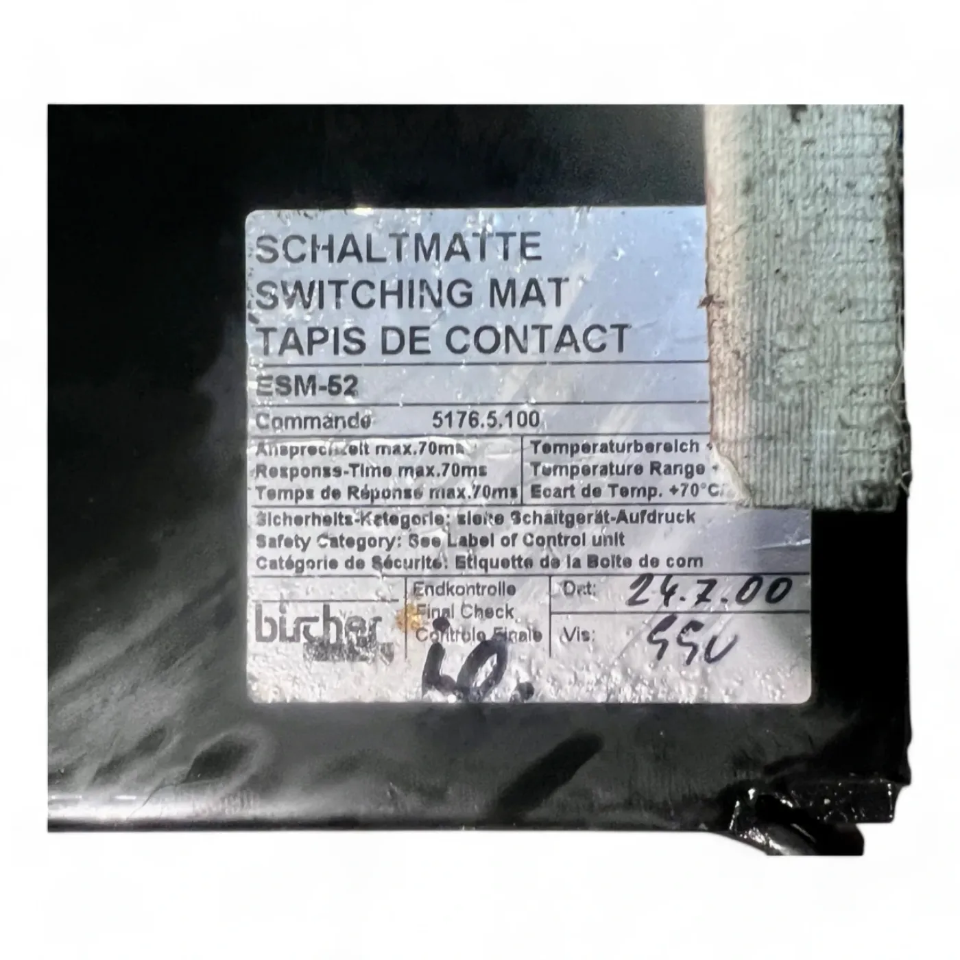 Homag Weeke Bircher Trittmatte Sicherheits-Schaltmatte ESM-21, 1200x500 mm schwarz 5176.5.100, 2082372 - 5