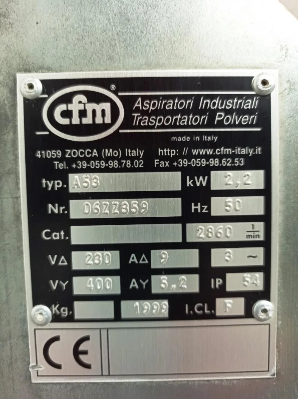 ASPIRATORE INDUSTRIALE PER POLVERI – CFM – MOD. A53