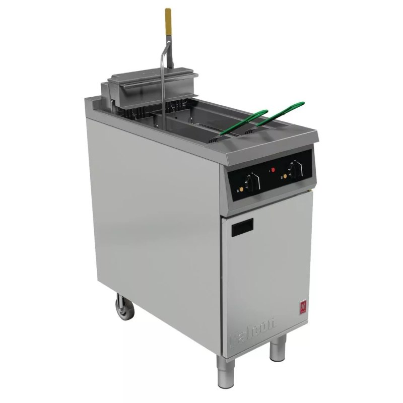 Falcon 400 Series Twin Pan Twin Arbeitskorb Elektrisch Fritteuse with Single Filtration & Fritteuse Angel - islandcatering